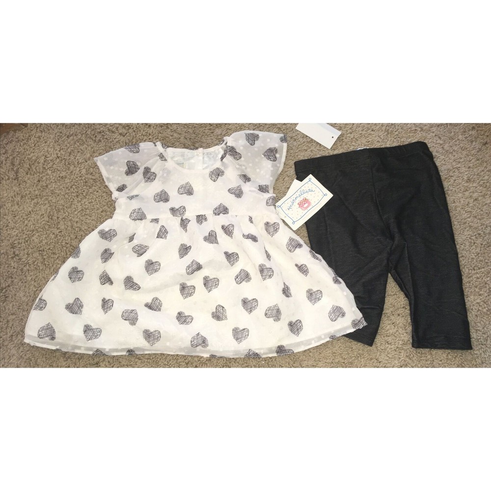 Marmellata Baby Girls Heart Dress Top Legging 2 Piece Set 24 Month White Black